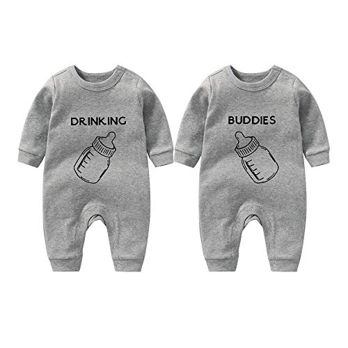 culbutomind Zwillings kleidung Baby-Strampler mit langen Ärmeln Baby Girl Outfit(grey drinking no hat 6m) von culbutomind