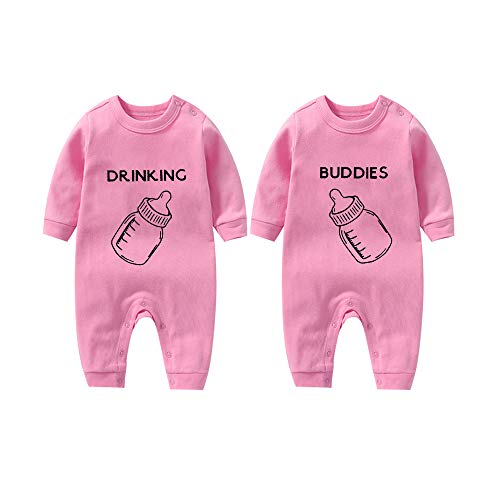 culbutomind Zwillings kleidung Baby-Strampler mit langen Ärmeln Baby Girl Outfit(pink drinking no hat 9m) von culbutomind