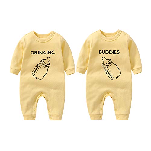 culbutomind Zwillings kleidung Baby-Strampler mit langen Ärmeln Baby Girl Outfit(yellow drinking no hat 3m) von culbutomind