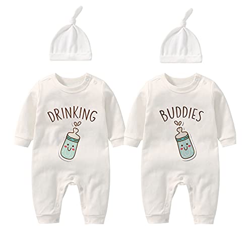 culbutomind baby body zwillinge junge mädchen Drink Buddies Lustiges Baby Outfit Niedlich Baby Einteiler Strampler mit Hut Set von culbutomind