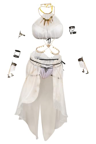 cultofmoon Tifa Cosplay Bikini Set Weiß Badeanzug mit Schleier Zweiteiliger Anime Cosplay Badeanzug mit Goldener Kette Sexy Bademode Damen Strand Schwimmbad von cultofmoon