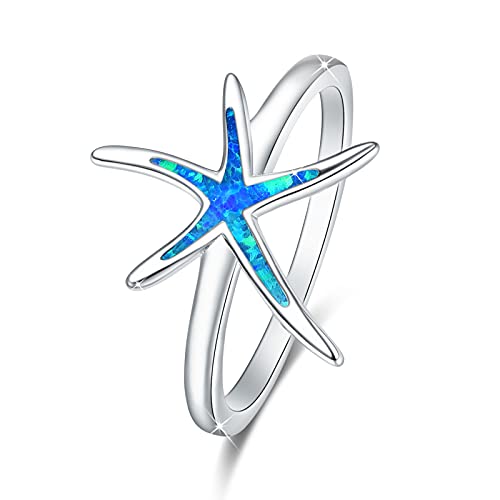 Seestern-Ring, 925er-Sterlingsilber mit blauem Opal, eleganter Modeschmuck, Geschenk für Frauen, Freundin, mit Geschenkbox, 8, Metall, Opal Seestern-Ring, 925er-Sterlingsilber mit blauem Opal, eleganter Modeschmuck, Geschenk für Frauen, Freundin, mit Geschenkbox, 8, Metall, Opal von cuoka