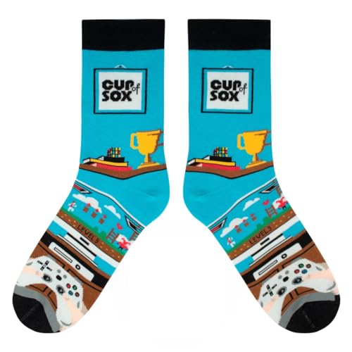 Gaming Socken, Lustige Gamer-Socken mit Spielmotiv, Geschenke Für Gamer, Hochwertige Herren- und Damensocken, 45-47 von cup of sox