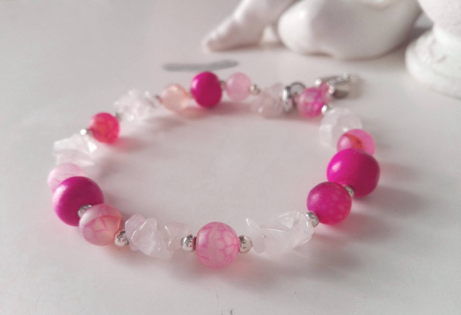 Achat Rosenquarz Armband Pink Rosa Splitter Armband, Holz Perlen 090 Achat Rosenquarz Armband Pink Rosa Splitter Armband, Holz Perlen 090 von cupnessoArt