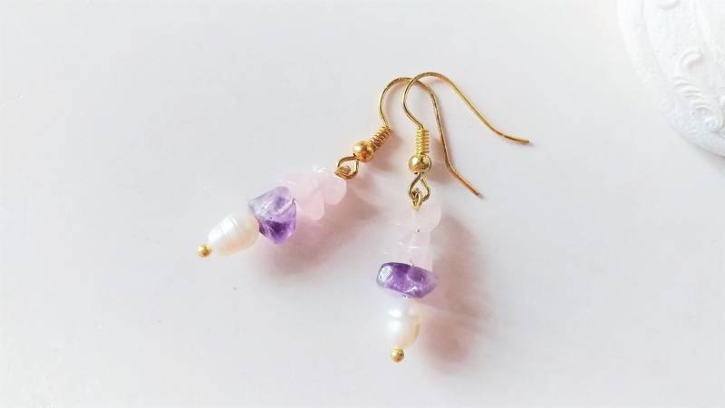 Aventurin/Fluorit Ohrringe Oder Rosenquarz/Amethyst Mit Echten Perlen, Zarte Handmade Edelstein 007 Aventurin/Fluorit Ohrringe Oder Rosenquarz/Amethyst Mit Echten Perlen, Zarte Handmade Edelstein 007 von cupnessoArt