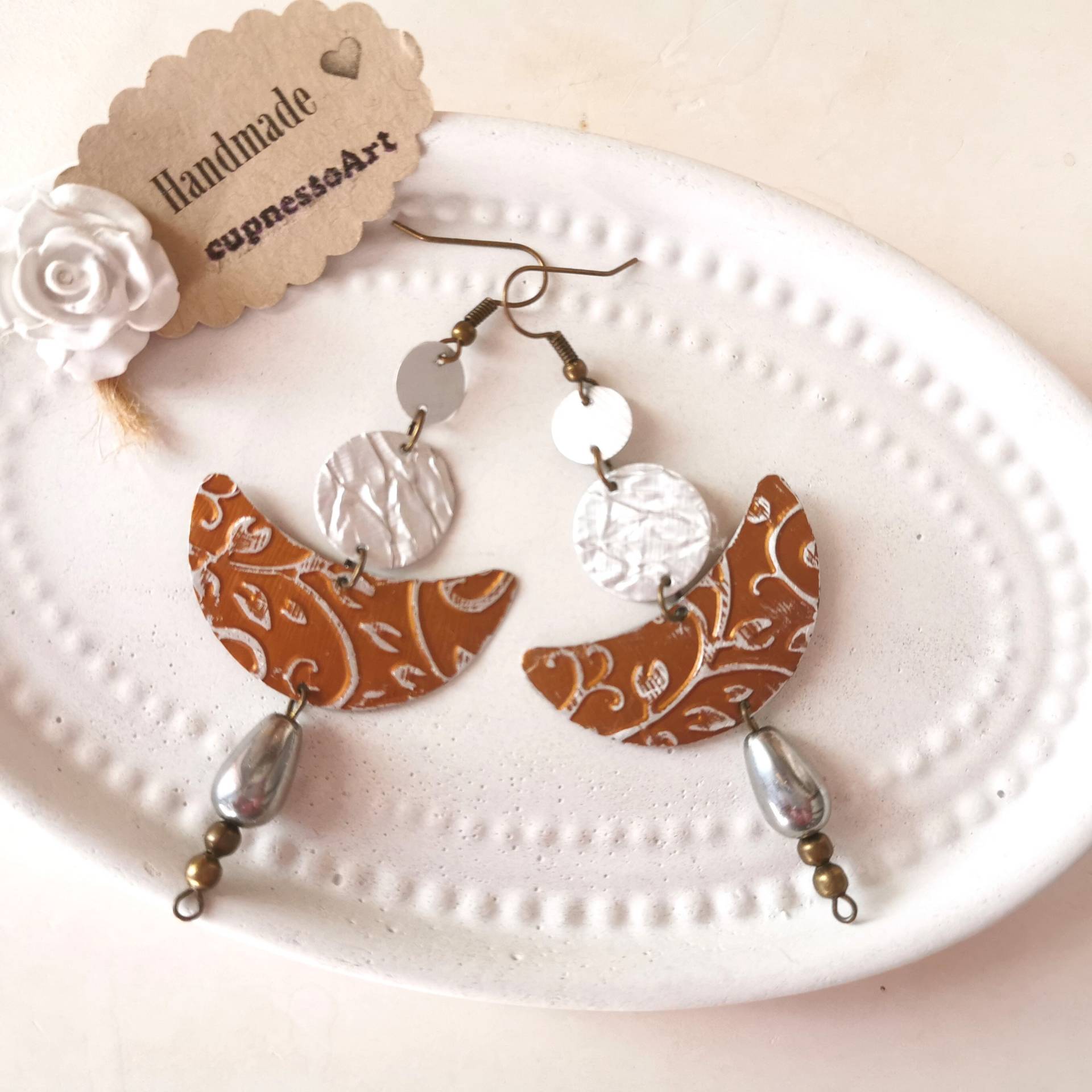 statement Mond Ohrringe Orient Patina, Handgeprägte Upcycling Boho Halbmond Aus Kaffeekapsel Nespresso Schmuck Nachhaltig 256 statement Mond Ohrringe Orient Patina, Handgeprägte Upcycling Boho Halbmond Aus Kaffeekapsel Nespresso Schmuck Nachhaltig 256 von cupnessoArt