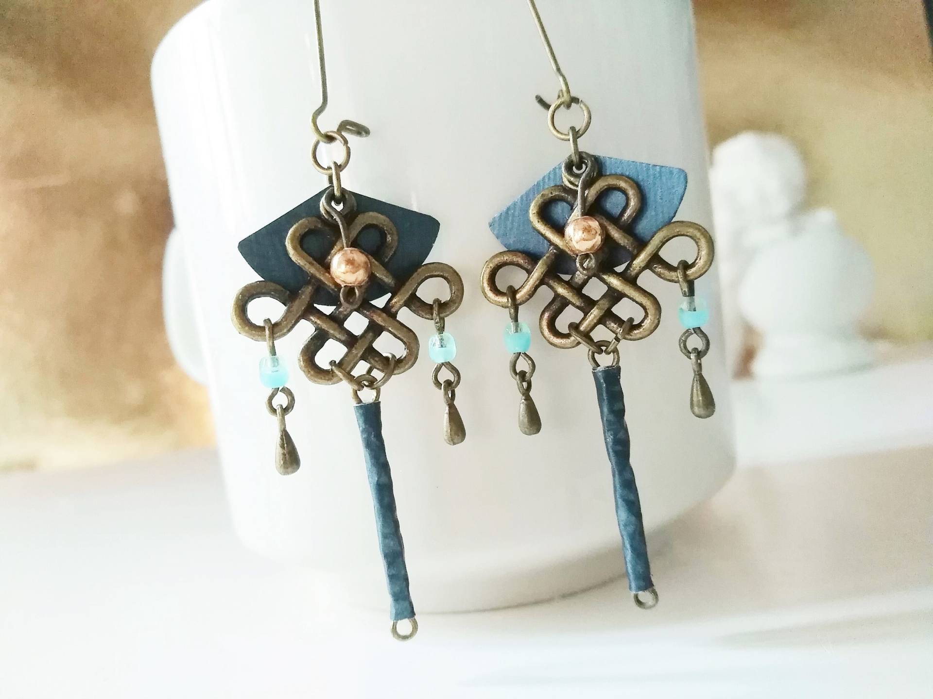 Keltisch Knoten Ohrringe Bronze Chandeliers Orient Egypt, Pendel Petrol Aus Kaffeekapsel Recycling 126 Keltisch Knoten Ohrringe Bronze Chandeliers Orient Egypt, Pendel Petrol Aus Kaffeekapsel Recycling 126 von cupnessoArt