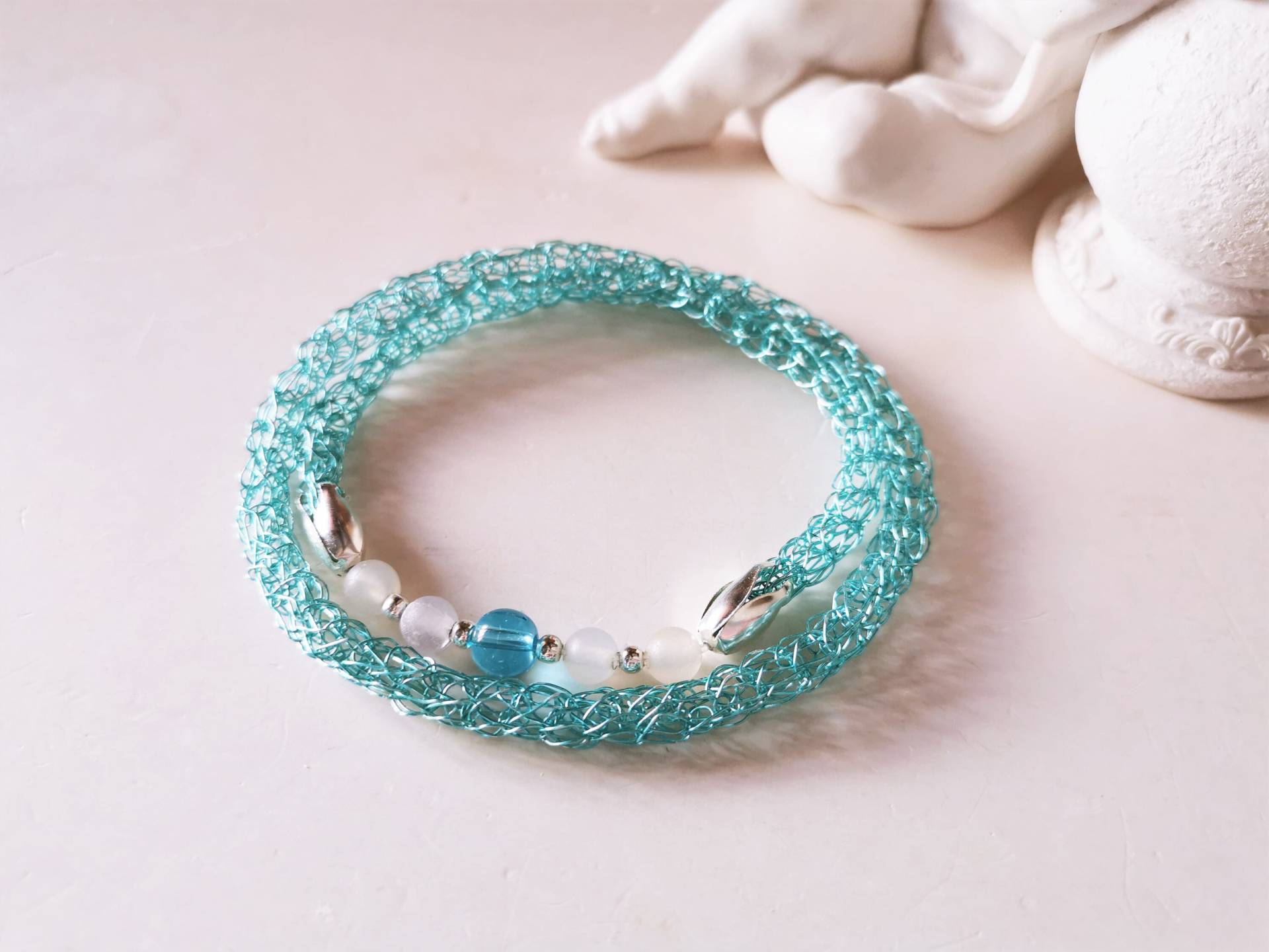 Gestricktes Draht Armband Türkis Mit Achaten Drahtarmband Wickelarmband, Zartes Aus 081 Gestricktes Draht Armband Türkis Mit Achaten Drahtarmband Wickelarmband, Zartes Aus 081 von cupnessoArt