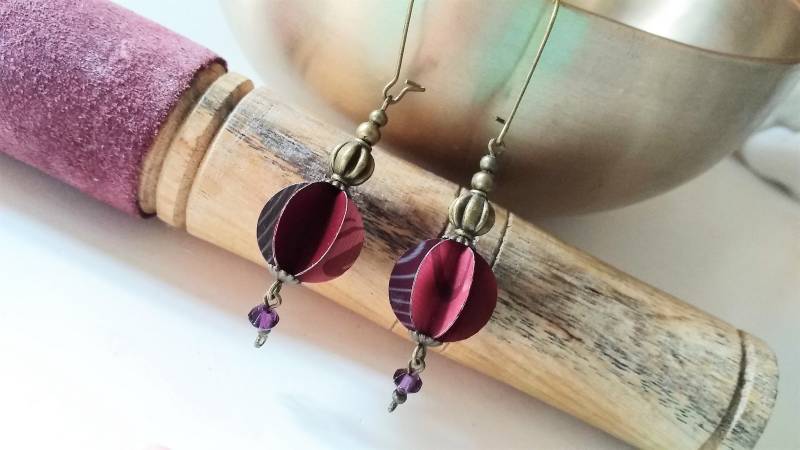 Kleine Lampion Ballon Ohrringe Boho Zart, Recycling Fächer Bronze Aus Kaffeekapsel Nespresso Schmuck Nachhaltig 177 von cupnessoArt