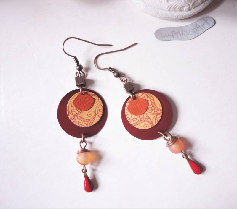 Boho Kreis Ohrringe Mit Terrakotta Plättchen Und Achat, Kupfer Scheiben Ohrringe, Recycling Kaffeekapsel Nespresso Nachhaltig 140 Boho Kreis Ohrringe Mit Terrakotta Plättchen Und Achat, Kupfer Scheiben Ohrringe, Recycling Kaffeekapsel Nespresso Nachhaltig 140 von cupnessoArt