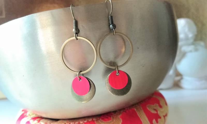 Messing Ohrringe Kreis Mit Bronze Scheiben Punkt Dots Geo Recycling Nespresso Kaffeekapsel Schmuck Nachhaltig - Farbwahl 136 Messing Ohrringe Kreis Mit Bronze Scheiben Punkt Dots Geo Recycling Nespresso Kaffeekapsel Schmuck Nachhaltig - Farbwahl 136 von cupnessoArt