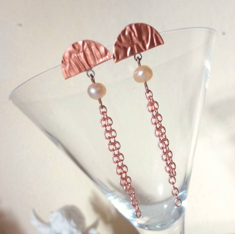 Perlen Ohrstecker Edelstahl Mit Halbmond Rosegold Art Deco Ketten Ohrstecker, Geo Aus Recycling Nespresso Kaffeekapseln 262 Perlen Ohrstecker Edelstahl Mit Halbmond Rosegold Art Deco Ketten Ohrstecker, Geo Aus Recycling Nespresso Kaffeekapseln 262 von cupnessoArt