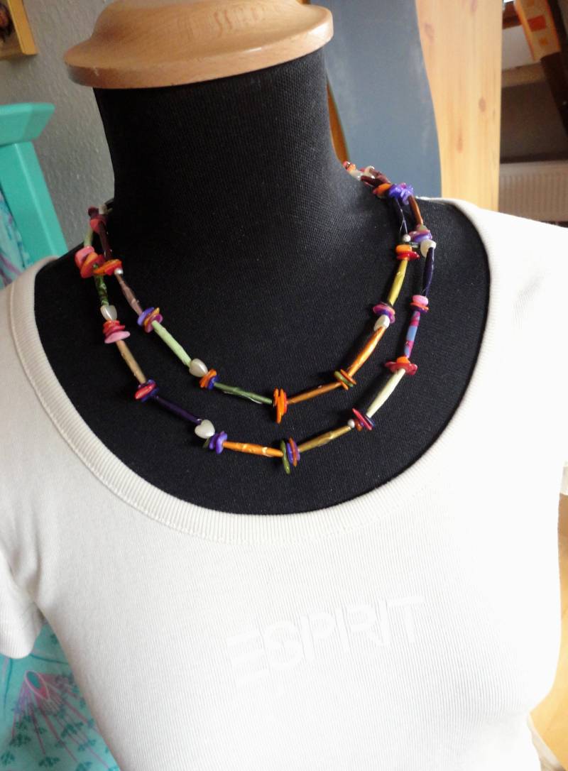 Recycling Perlmutt Kette Bunt, Wechselkette Röhren Geo Nespresso Upcycling Schmuck Aus Kaffeekapseln 238 von cupnessoArt