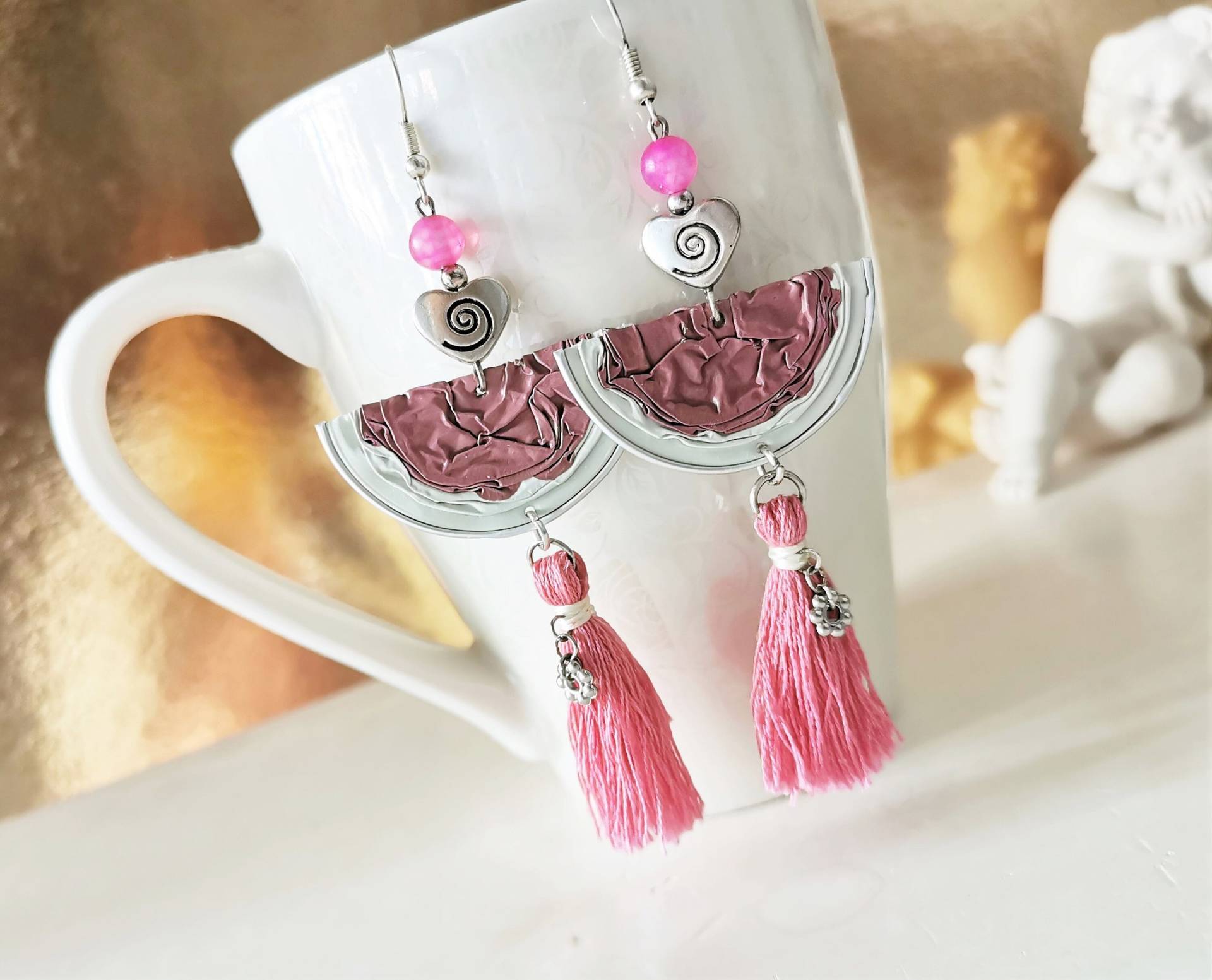 Rosa Quasten Ohrringe Mit Recycling Halbkreis, Aus Kaffeekapseln Festival Hippie Nespresso Nachhaltig 294 Rosa Quasten Ohrringe Mit Recycling Halbkreis, Aus Kaffeekapseln Festival Hippie Nespresso Nachhaltig 294 von cupnessoArt