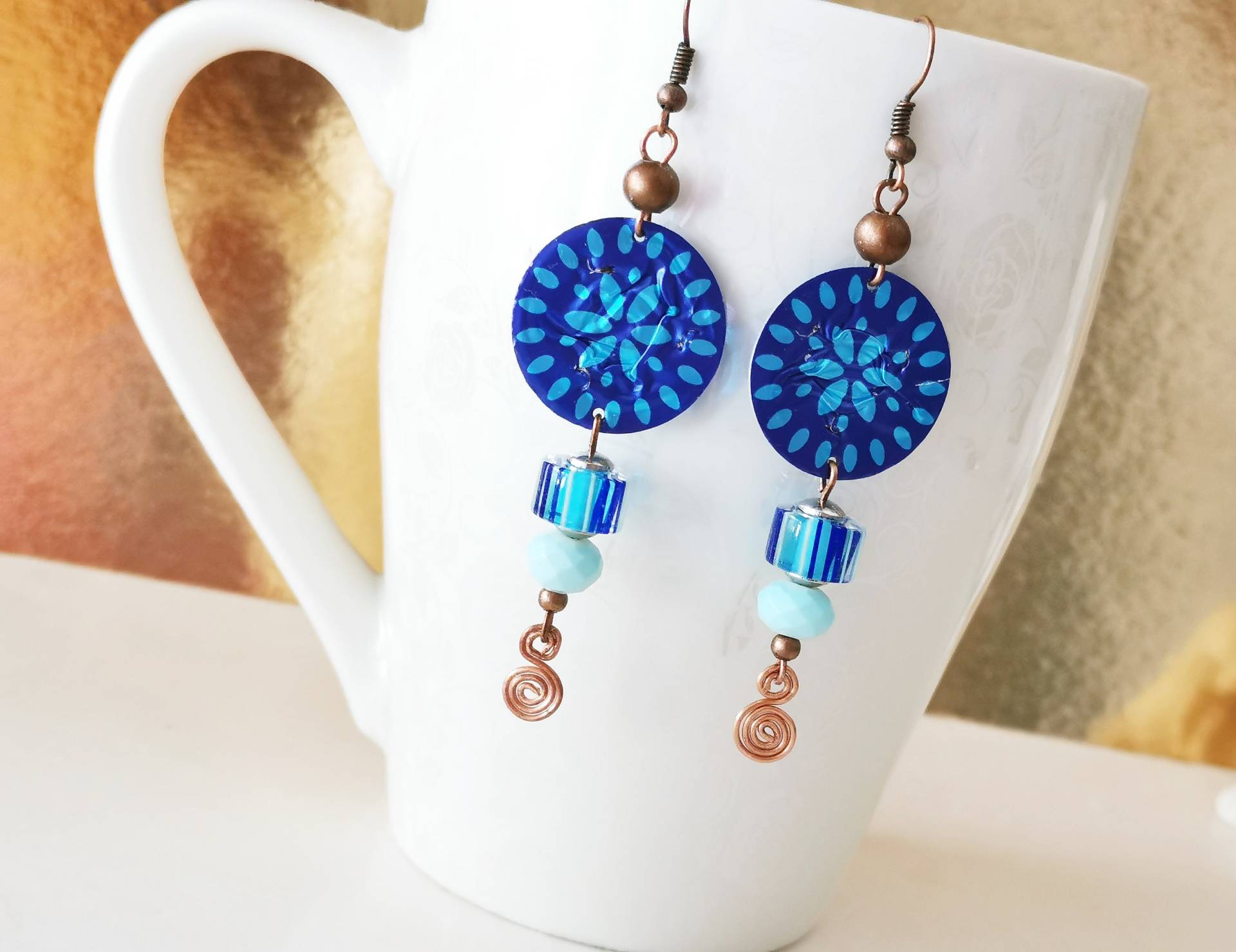 Türkis Blaue Mandala Ohrringe Mit Glasperlen, Recycling Kreis Blumen Aus Kaffeekapsel Nespresso Nachhaltig 331 Türkis Blaue Mandala Ohrringe Mit Glasperlen, Recycling Kreis Blumen Aus Kaffeekapsel Nespresso Nachhaltig 331 von cupnessoArt