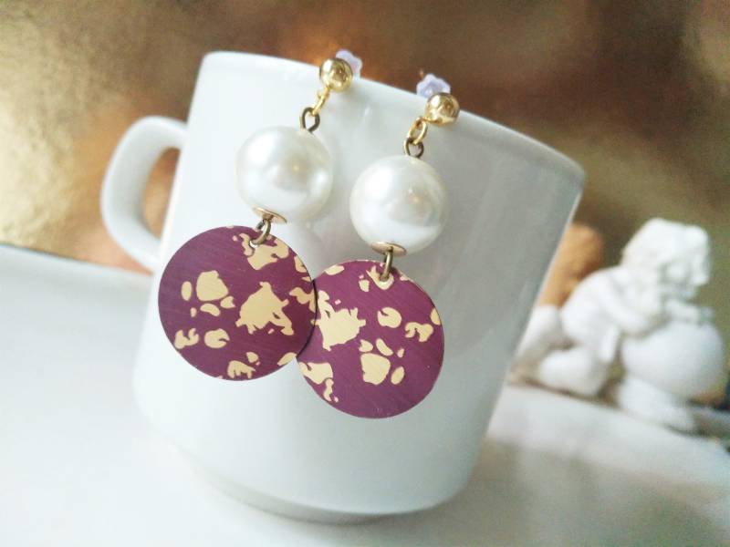 Vergoldete Perlen Ohrstecker 24 K Mit Recycling Scheiben Magenta Blattgold Ohrringe Glasperlen, Kaffeekapsel Schmuck 348 Vergoldete Perlen Ohrstecker 24 K Mit Recycling Scheiben Magenta Blattgold Ohrringe Glasperlen, Kaffeekapsel Schmuck 348 von cupnessoArt