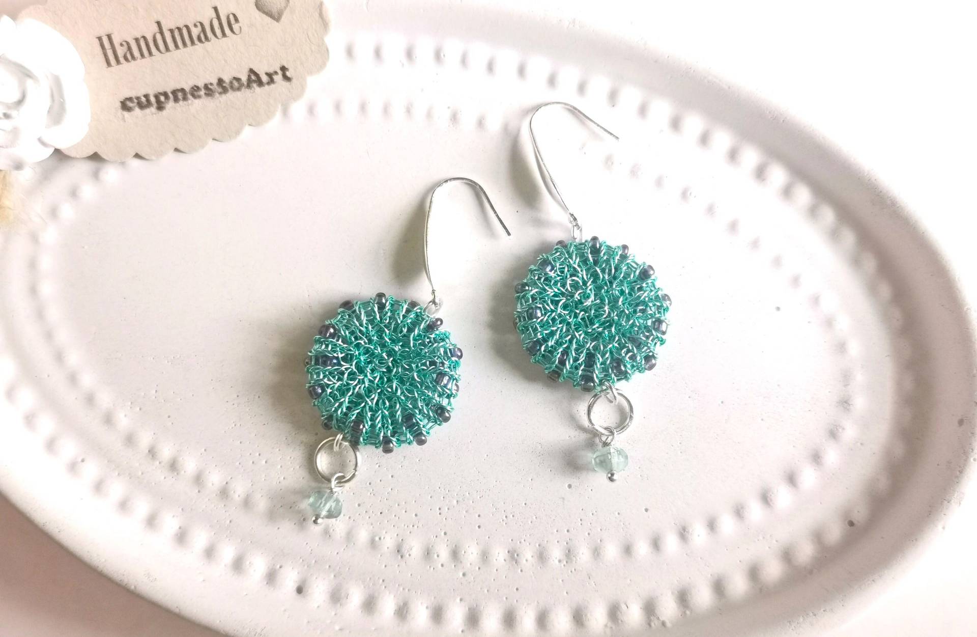 Zarte Draht Ohrringe Kreis Türkis, Gestrickter Drahtschmuck Zart, Edelstahl Mit Türkis 226 Zarte Draht Ohrringe Kreis Türkis, Gestrickter Drahtschmuck Zart, Edelstahl Mit Türkis 226 von cupnessoArt