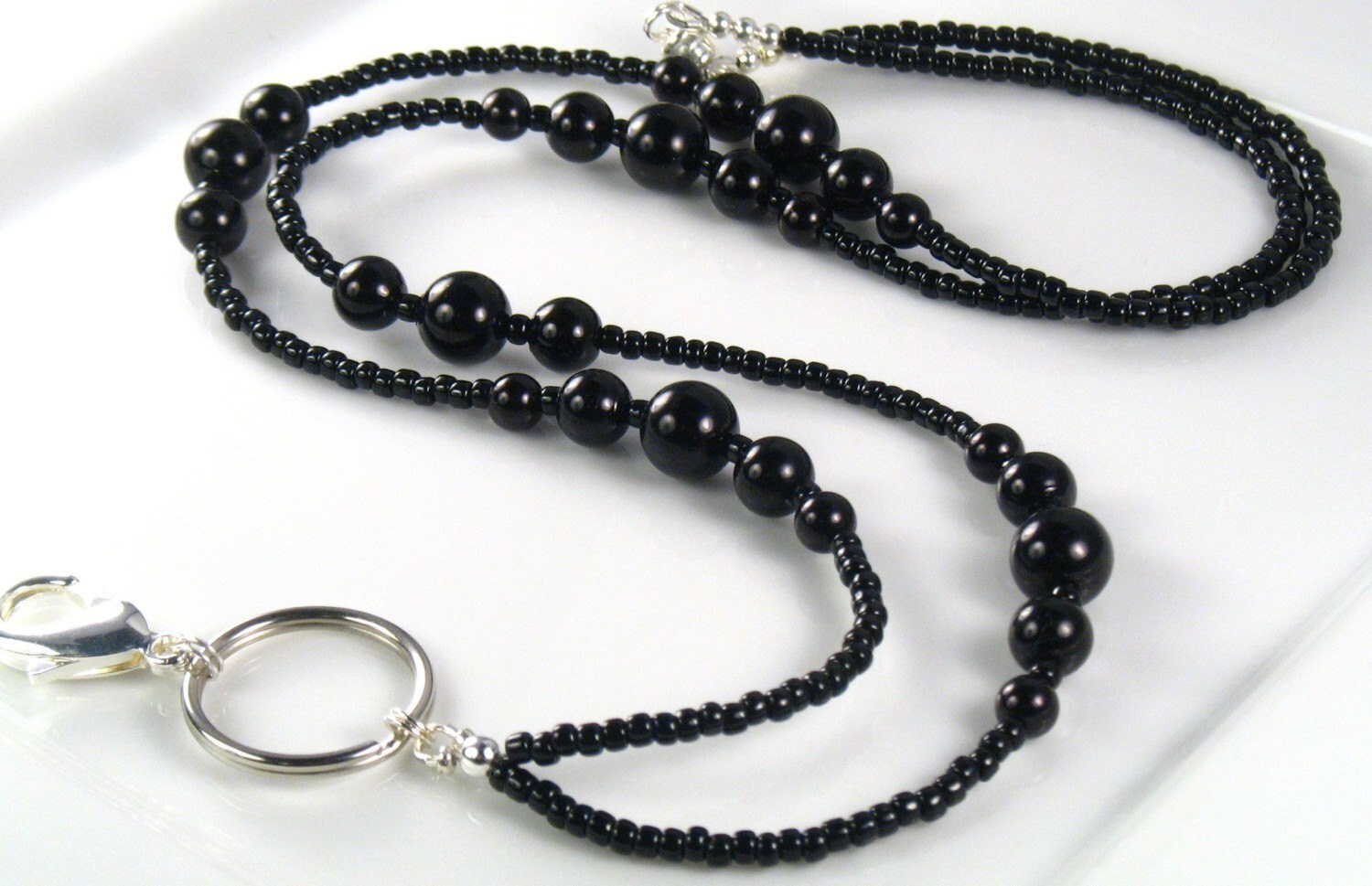 Black Pearl Perlen Lanyard, Id Badge Holder, Lehrer Geschenk, Krankenschwester Geschenk von curlynetto