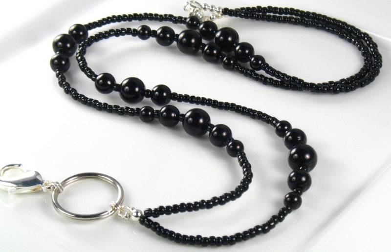Black Pearl Perlen Lanyard, Id Badge Holder, Lehrer Geschenk, Krankenschwester Geschenk von curlynetto