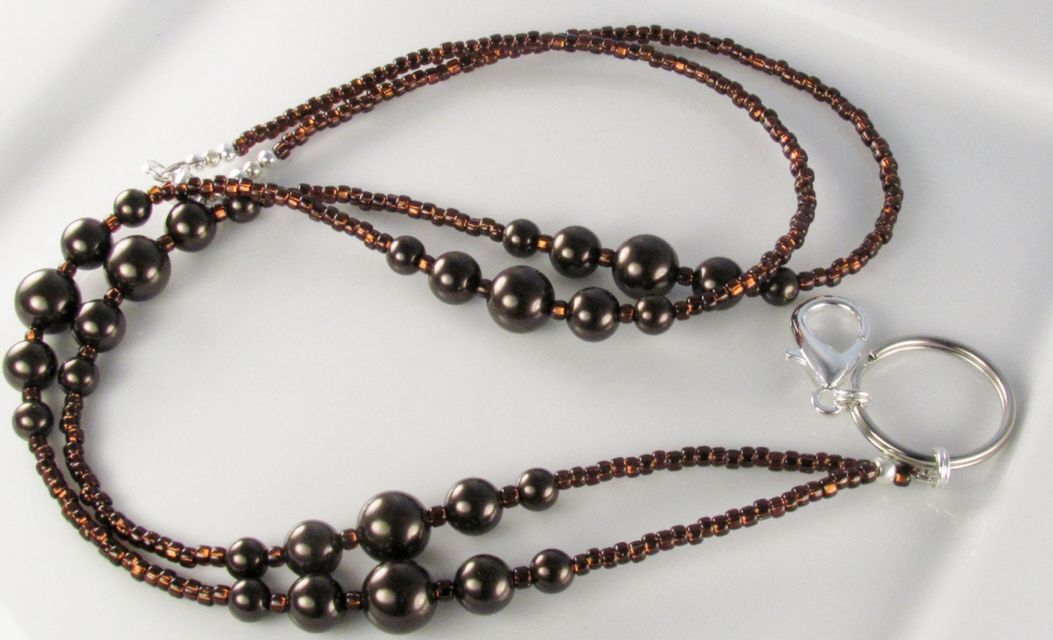 Brown Pearl Perlen Lanyard, Schokolade Schlüsselband, Id Badge Holder, Geschenke Für Sie von curlynetto