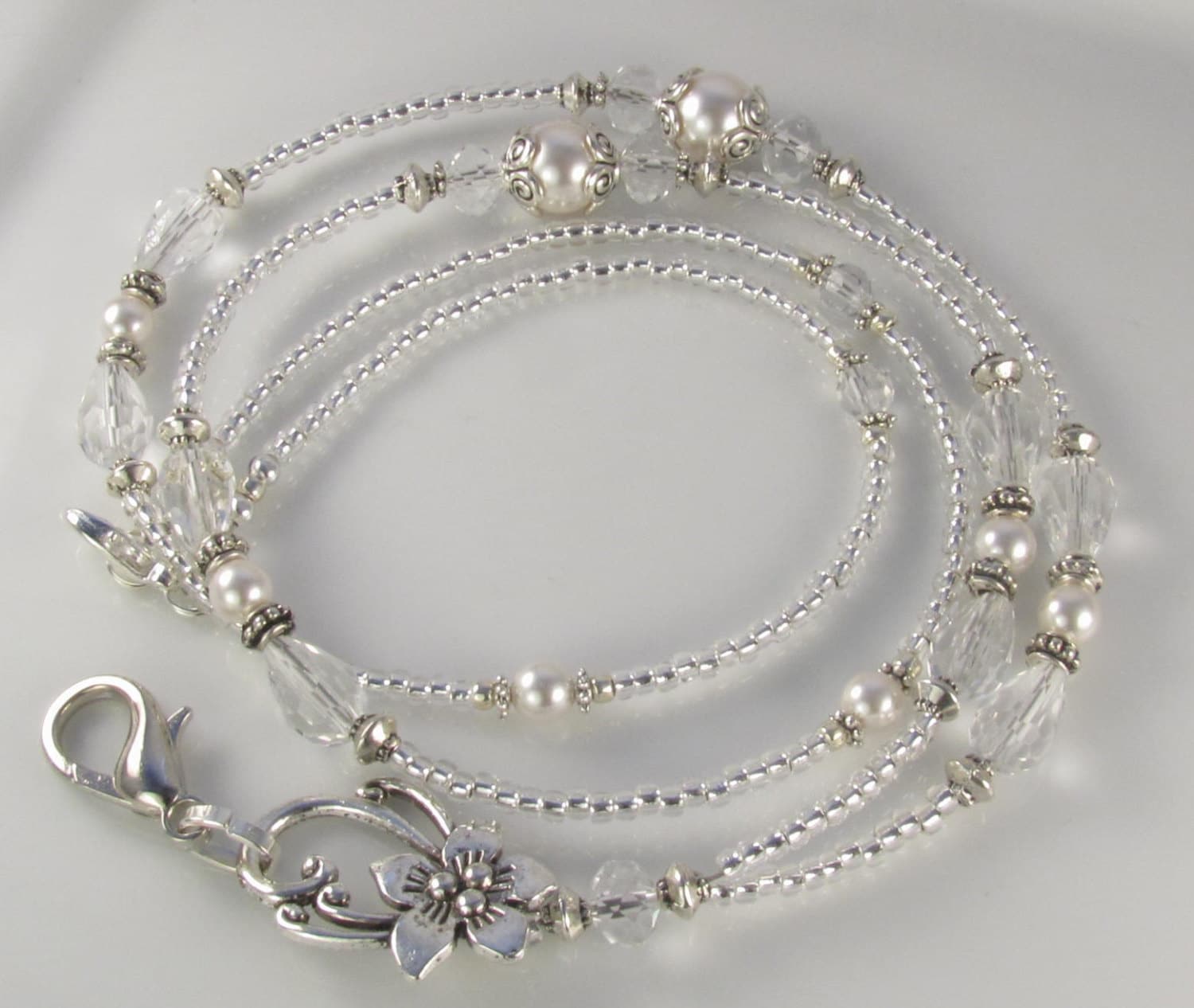 Crystal Silver Beaded Lanyard, Kristall Id-Abzeichenhalter, Crystal Moonlight von curlynetto