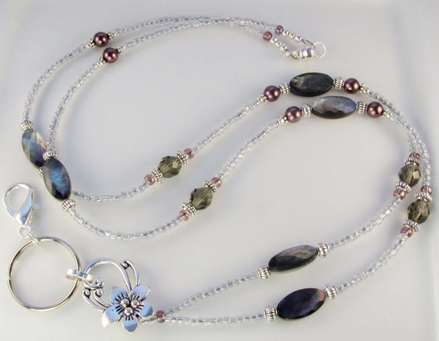 Grau-Shell Perlen Schlüsselband Kutsche Tür Glas Id-Abzeichen Halter Geschenke Für Frauen von curlynetto