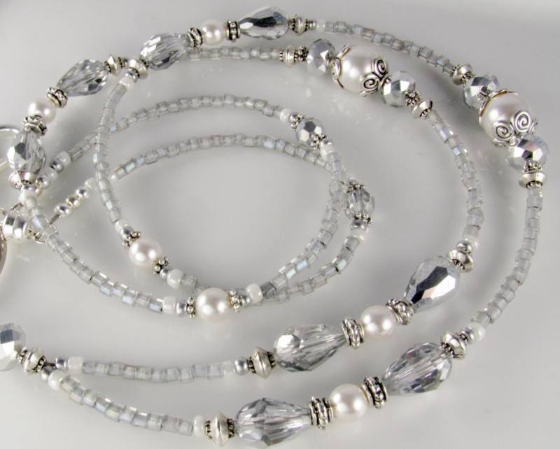 Metallic Silber Perlen Lanyard, Kristall Id Ausweishalter, Metallic Moonlight, Geschenke Für Sie von curlynetto