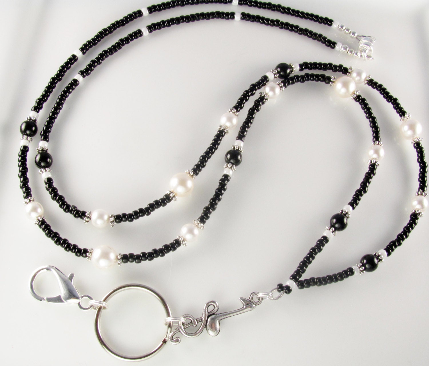 Music Schwarz Und Weiß Glasperlen Lanyard Ausweishalter von curlynetto