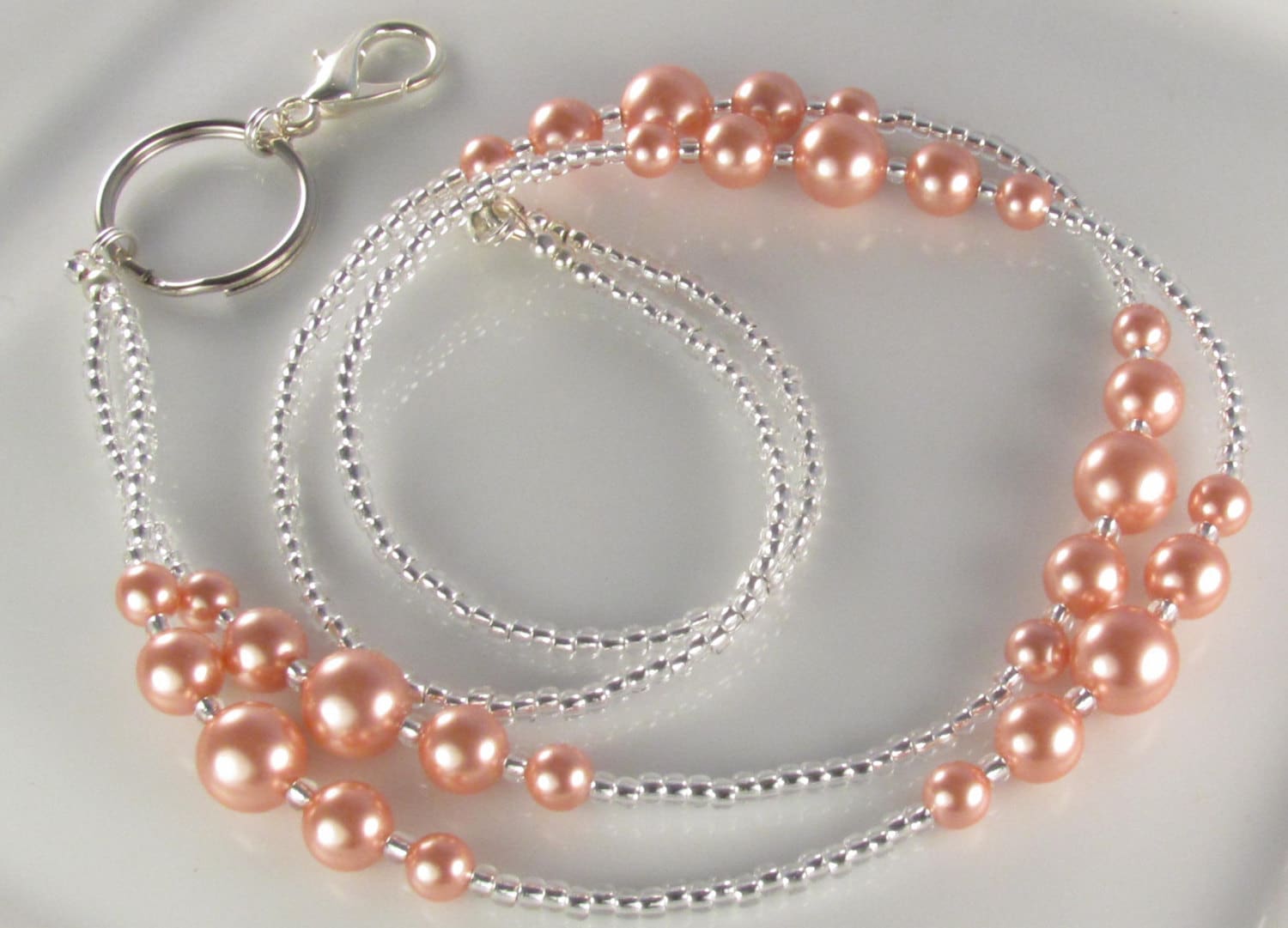 Pfirsich Perle Perlen Lanyard, Id Ausweishalter, Elegante Lanyard von curlynetto