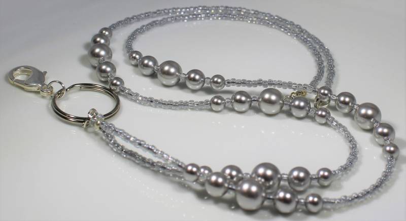 Silber Grau Perlen Schlüsselband Simplicity Perle Id Badge Halter Geschenke Für Sie von curlynetto