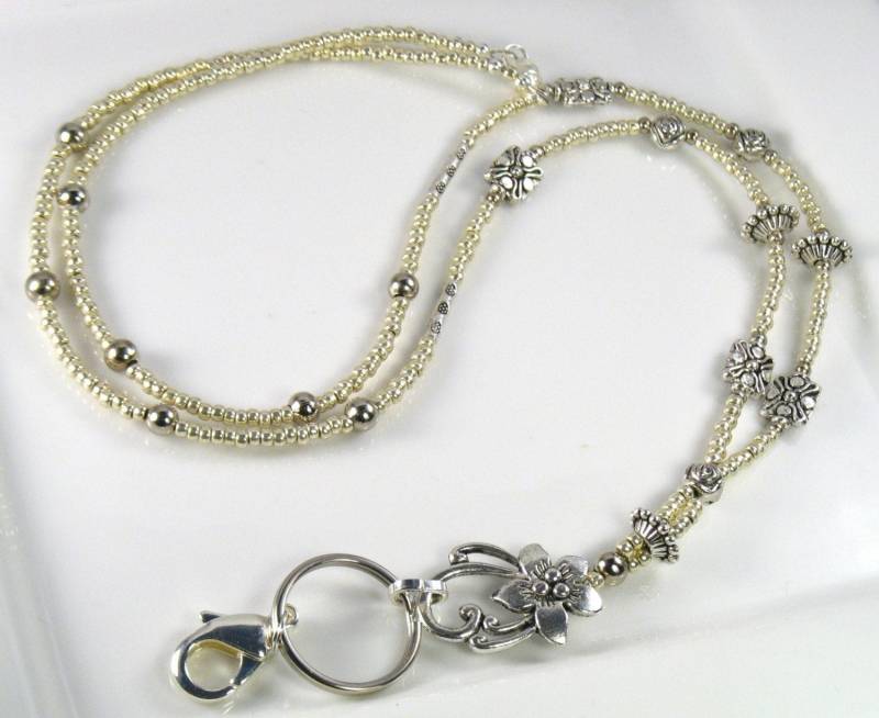 Silber Perlen Lanyard, Lanyard Im Antiken Stil, Id-Abzeichen Halter, Silber Metall Lanyard von curlynetto