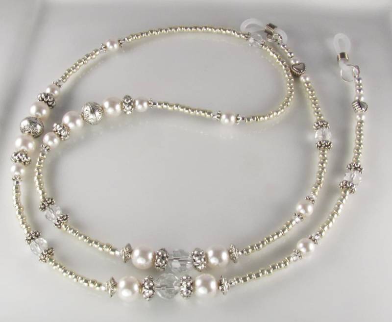 Silber & Perle Brillenhalter Antique Pearl Perlen Brillenleine von curlynetto