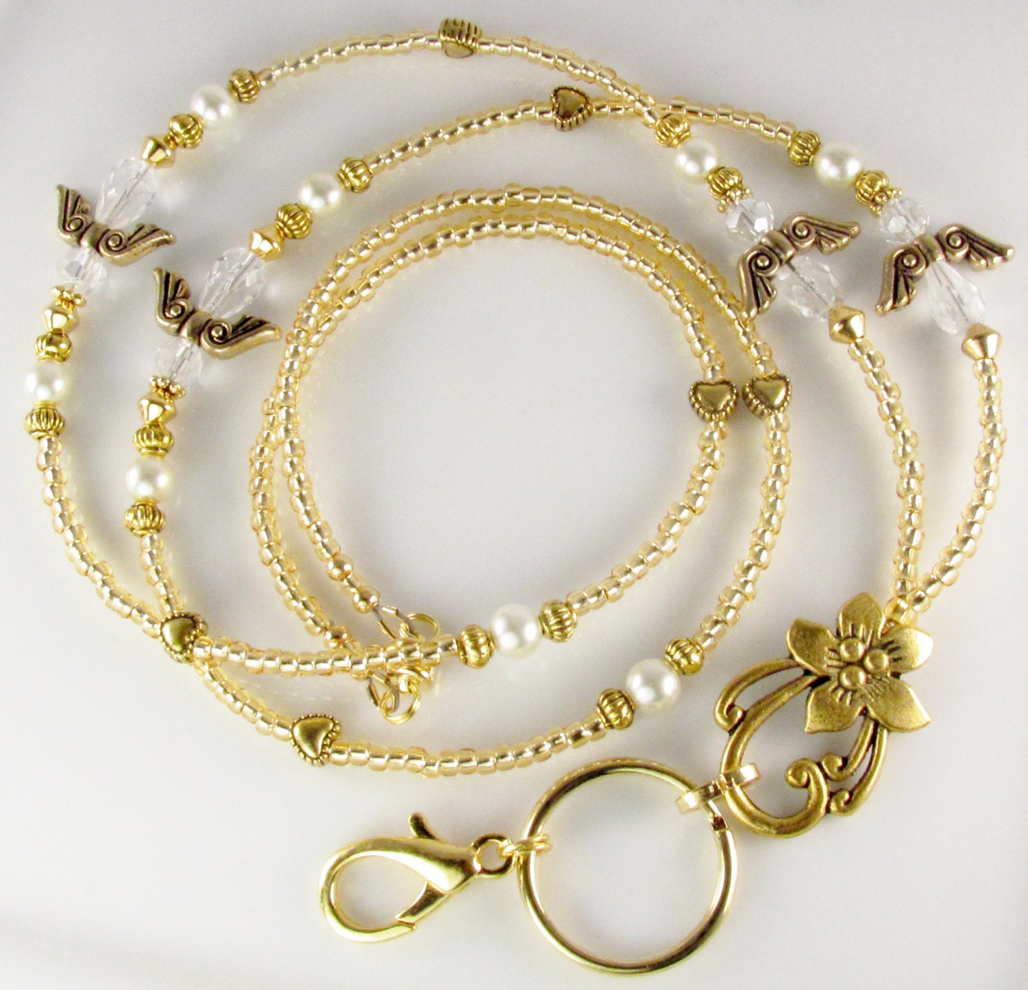 Süße Engel Perlen Lanyard, Gold Fee Id Abzeichen Halter, Halskette, Abtrünnige Schlüsselband, Urlaub Geschenkidee von curlynetto