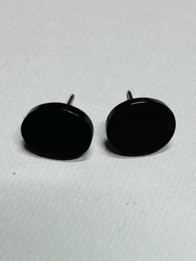 Echte Ovale Schwarze Onyx Cabochon Edelstein | Stein Post Ohrringe Auf Titan Posts Gesetzt von customearworksbydeb