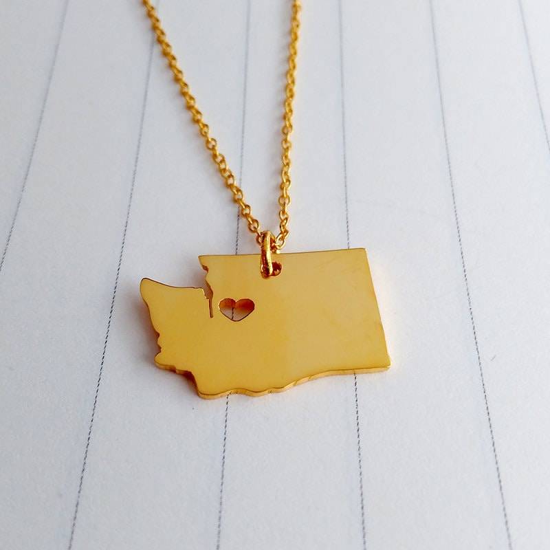 Benutzerdefinierte Wa Zustand Halskette, Gold Washington State Charm Geformte Halskette Mit Einem Herz von customforu