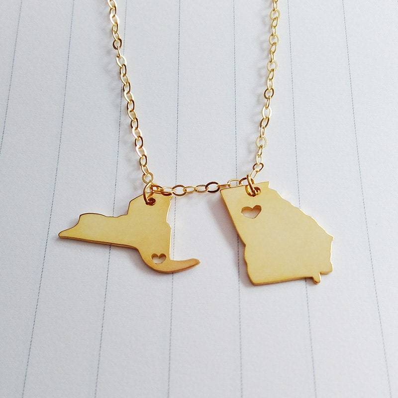 Bester Freund Halskette, Fern Liebe Zwei Staaten Doppel Zustand Bester Geschenk, Heimatstadt Schmuck von customforu