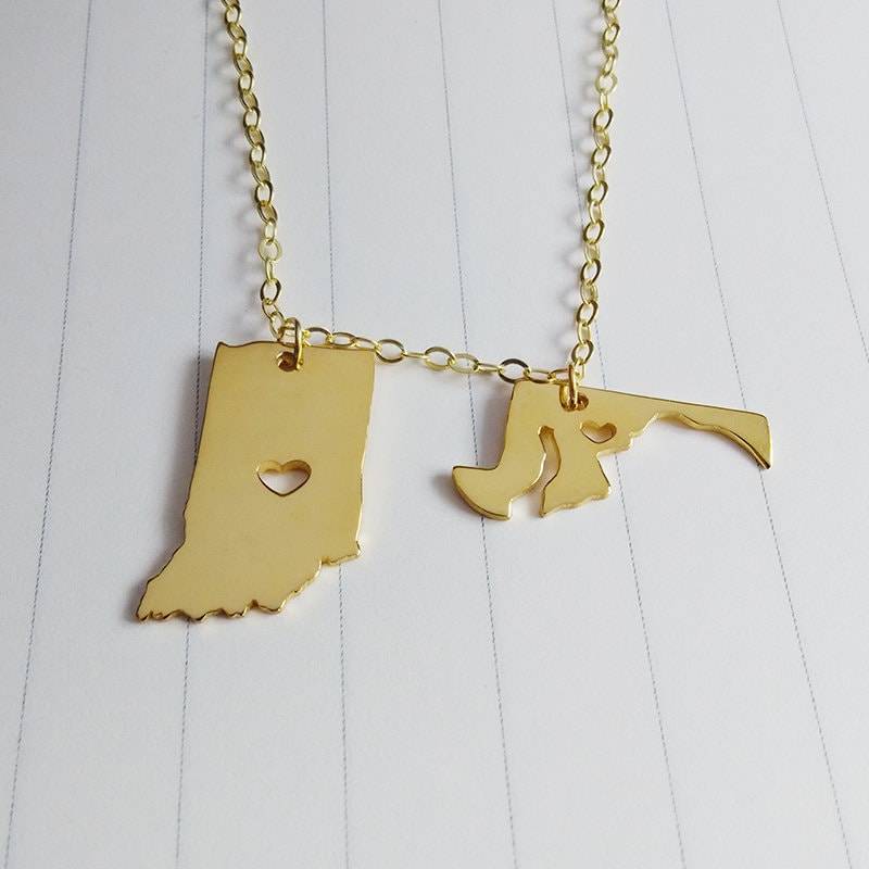 Fern Liebe Halskette, Zwei Staaten Doppel Zustand Beste Freundschaft Bester Freund Geschenk, Heimatstadt Schmuck von customforu