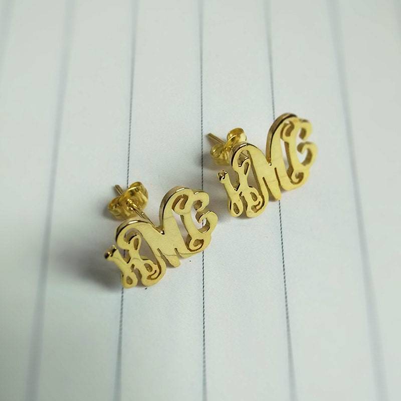 Gold Monogramm Ohrringe, Alle Anfangsmonogramm Ohrstecker in Sterling Silber Für Brautjungfern, Frauen, Geschenk von customforu