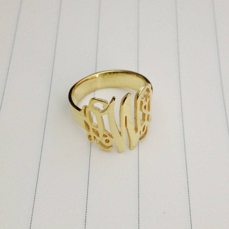 Gold Monogramm Ring, Initial Silber Personalisierte Mit Ringe Frauen, Weihnachtsgeschenk von customforu