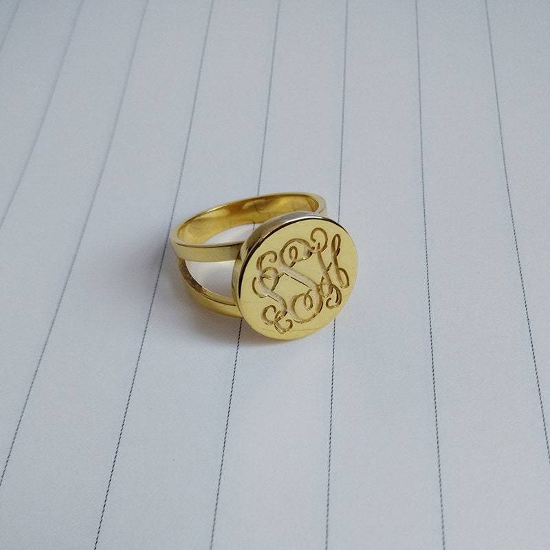 Gold-Monogrammring, Monogrammring Initial, Personalisierte Monogrammring, 3 Erste Monogramm Ring, Benutzerdefinierter Hochzeitsgeschenk von customforu