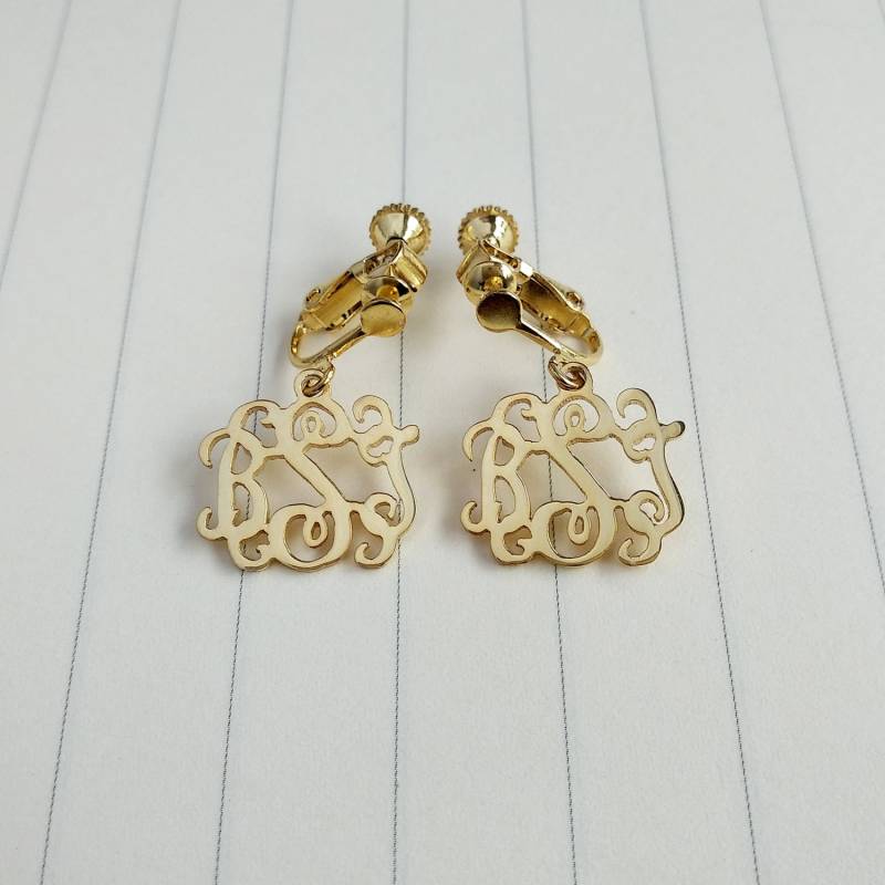 Goldclip Ohrringe, Personalisieren Clip Personalisierte Monogramm Initial Monogrammierte Geschenke von customforu
