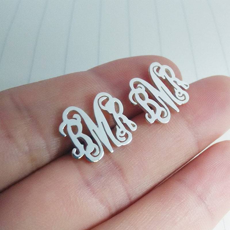 Monogramm Ohrstecker, Sterling Silber Initial Personalisierte Ohrringe, Geschenke Mit Mono von customforu