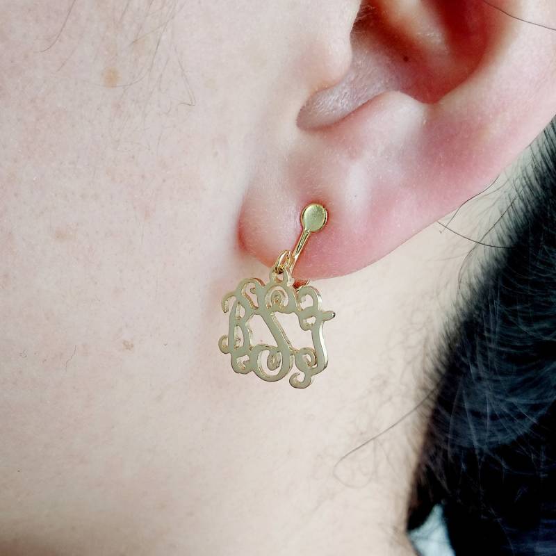 Personalisierte Monogramm Ohrringe, Gold Ohrclips, Personalisieren Clip Anfang Anfangsmonogramm Geschenke Mit von customforu