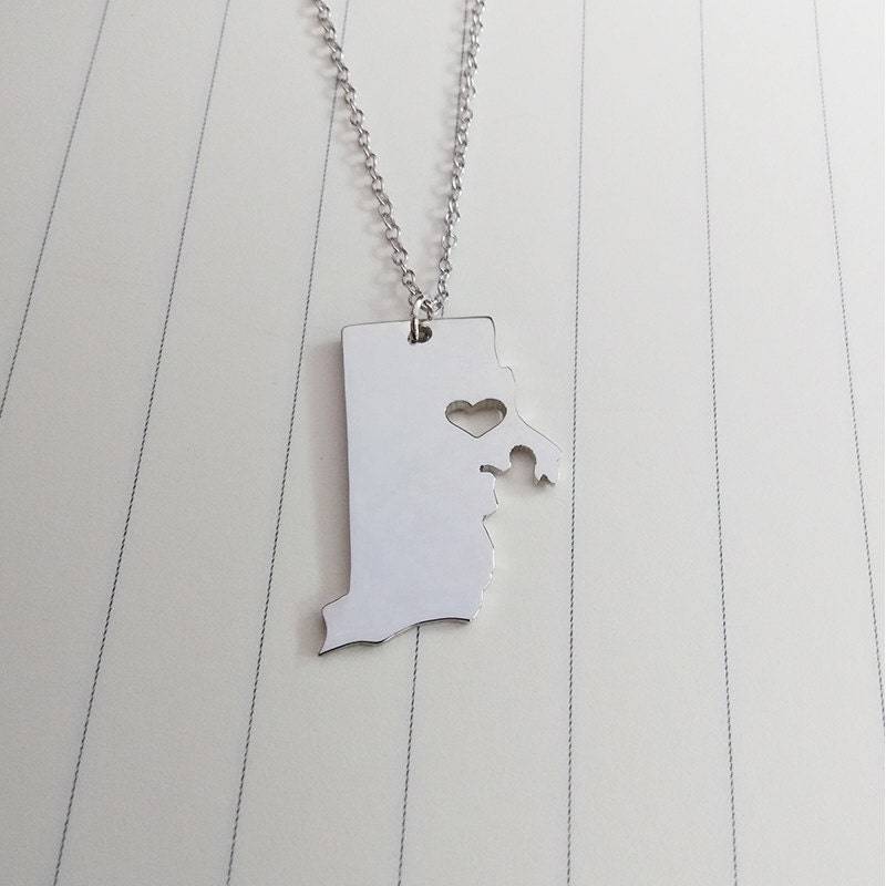 Ri Zustand Halskette, Silber Rhode Island State Charm Geformte Halskette Mit Einem Herz von customforu