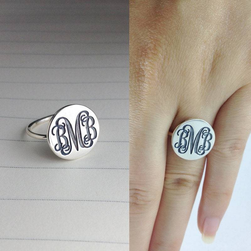Silber Monogramm Ring, Jeder Anfangsring, Personalisierte Weihnachtsgeschenk von customforu