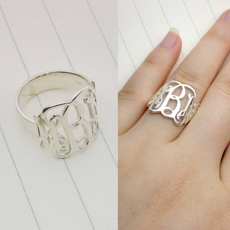 Silber Monogramm Ring, Personalisierte 3 Anfangsmonogramm Jeder Anfangsring, Weihnachtsgeschenk von customforu