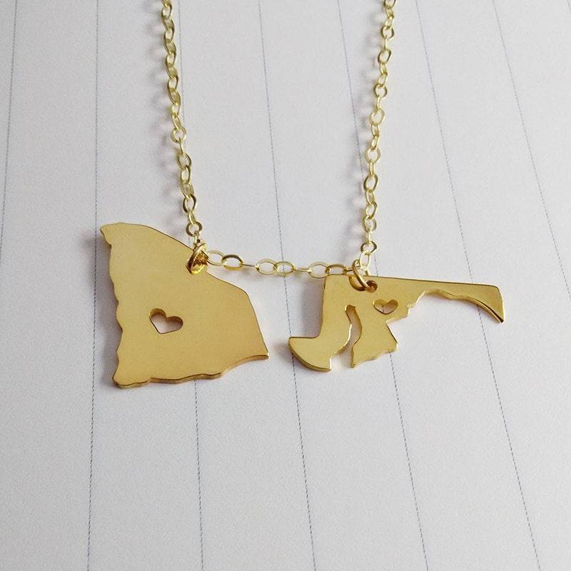 Zwei Staaten Halskette, Fern Liebe Doppel Zustand Beste Freundschaft Bester Freund Geschenk, Heimatstadt Schmuck von customforu