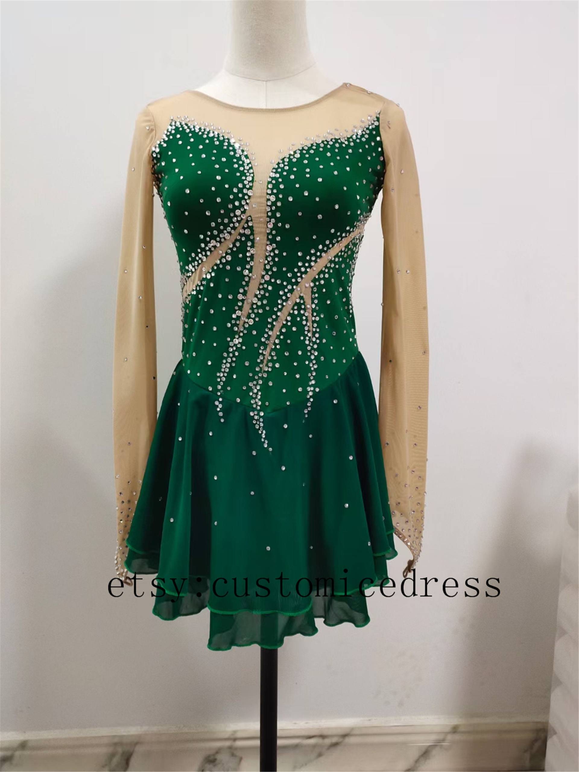 Grüne Schlittschuhkleider Erwachsene Mädchen Wettbewerb Custom Damen von customicedress