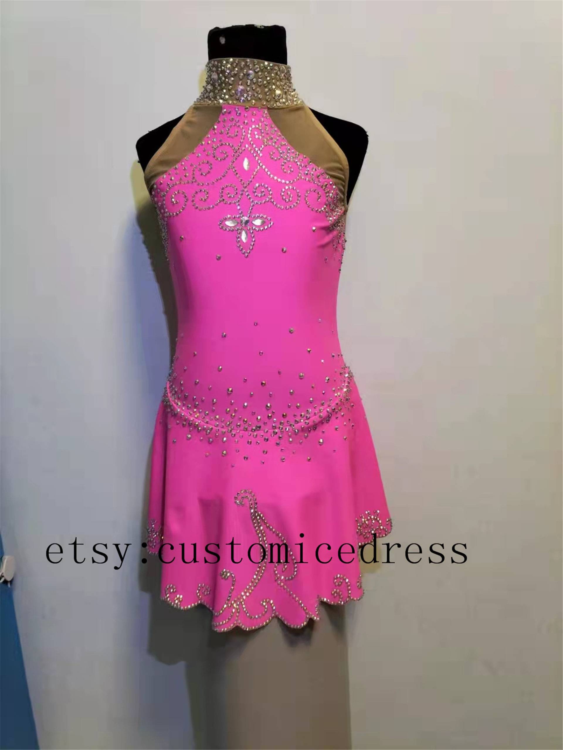 Pinkes Eislaufkleid Für Mädchen Wettbewerb Eiskunstlaufkleid Perlen von customicedress