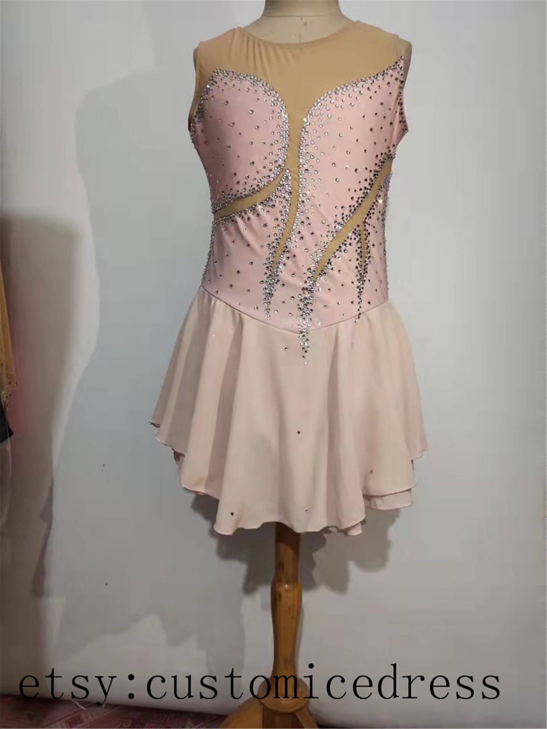 Rosa Eiskunstlaufkleid Erwachsene Mädchen Wettbewerb Schlittschuhkleider Custom Damen Perlen von customicedress